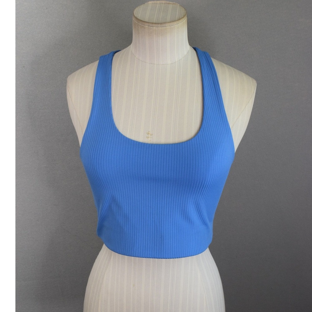 Girlfriend Collective Paloma Bra Top Small Blue Ribbed Racerback Crop Womens